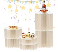 Lot de 6 Presentoir Aperitif Buffet Pliable, Presentoir Gateau avec 6 assiettes rondes en PVC, Support Gateau en Acrylique et en Carton, pour Traiteur, Dessert, Bijoux, Figurines, Bonbons, Aliments