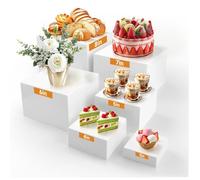 Lot de 6 présentoirs à gâteaux blancs en acrylique avec fond creux de 8 à 20 cm - Pour buffets, mariages, anniversaires, fêtes