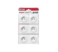 LEGRAND - Prise Electrique Murale avec Terre Neptune - Prise 2P+T Monobloc - Fixation à Griffes/Vis - Blanc - Lot de 6