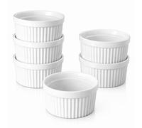 Lot de 6 Ramequin Creme Brulee,240ml Ramequins et Moules à Soufflés en Porcelaine,Moules à soufflé,lave-vaisselle,Ramequins en Céramique,pour Crème Brûlée,Soufflés et Desserts,Blanc(Sans Couvercles)