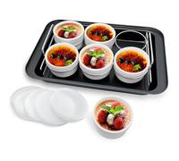 Lot de 6 ramequins avec 6 couvercles en silicone, ensemble de fabrication de crème brûlée, lot de 6 ramequins en porcelaine, bols couverts et plats à soufflé