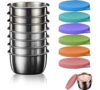 Lot de 6 récipients à vinaigrette en acier inoxydable, idéaux pour les déplacements, mini-récipients à vinaigrette (50 ml), réutilisables, petites boîtes, récipients alimentaires avec couvercle en sil