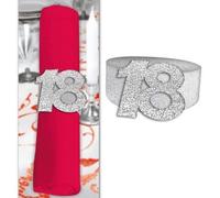 Lot de 6 ronds de serviette 18 ans argent pailleté