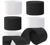 Lot de 6 rouleaux de papier crépon blanc et noir de 4,6 cm pour décorations de fête d'anniversaire, de mariage, 25 m par rouleau