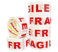Lot de 6 rouleaux de ruban adhésif Fragile - Longueur : 66 m - Largeur : 48 mm - Idéal comme ruban adhésif en verre - Idéal comme ruban adhésif en verre - Précaution du verre - Emballage et emballage - Attention :
