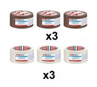 Lot De 6 Rubans Emballage Adhésif Tesa 66m X 50mm Transparent Et Havane