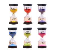 Lot de 6 sabliers en 6 Couleurs, sabliers colorés, horloges à œufs 1/3/5/10/15/30 Minutes, minuterie en Verre