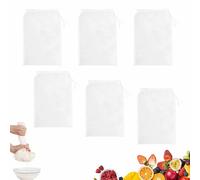 Lot de 6 Sac a Lait Vegetal 20×30cm Réutilisables Filtre Mousseline Alimentaire en Nylon avec Cordon de Serrage 200 Maille Sacs à Lait de Noix pour Fromage,Jus de fruits,Café,Jus de Légumes