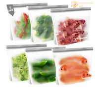 Lot de 6 Sac Congelation Reutilisable et Stand Up, Sac Congelation Zip pour Aliments, Sac à Sandwich Sacs de Rangement Réutilisables, Sacs de Congélation en Silicone Sans BPA