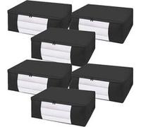 Lot de 6 sac de rangement sous lit, housse de rangement avec fenêtre transparente, rangement sous lit pliable en tissu noir - Longueur 60 x Profondeur 45 x Hauteur 30 cm- JUANIO - Noir G
