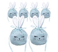 Lot de 6 sachets de lapin pour bonbons - 6 pièces 12 x 10 cm cordon de serrage mignon et | Sacs de lapin de Pâques Décoration printanière | Pour Pâques Maison Bureau Famille Garçons Filles