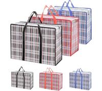 Lot de 6 sacs à linge Jumbo avec fermeture éclair - 60 x 50 x 20 cm - Sacs de rangement en plastique pour vêtements - Sacs de courses avec fermeture éclair et poignées