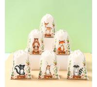 Lot de 6 sacs cadeaux avec motif d'animaux de la jungle, renards, lapins, cerfs, sacs cadeaux imprimés pour fête d'anniversaire sur le thème des animaux de la jungle, décorations de fête