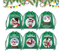 Lot de 6 sacs de Noël réutilisables avec cordon de serrage, sacs cadeaux en tissu, coton et lin, rangement de vacances avec fermeture, sac à dragées pour , cadeau de mariage, d'anniversaire