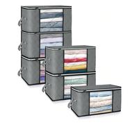Lot de 6 sacs de rangement pliables de 35 L avec fenêtre transparente pour vêtements, jouets, couettes, literie, grande capacité Caractéristiques:Grande capacité de 35 L - Lot de 6 sacs de rangement p