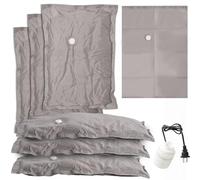 Lot de 6 sacs d'étanchéité sous vide pour vêtements - Sacs de rangement de voyage en tissu avec pompe manuelle - 2 moyens, 2 grands, 2 Jumbo - Réutilisables pour le voyage (gris 2 m, 2 l, 2 l et 2 ans