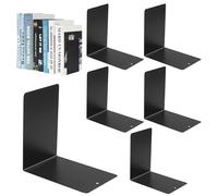 Lot de 6 Serre Livres en Métal,Livré avec 24 Tapis en Silicone antidérapants Robustes, idéal pour l'école, Le Bureau, la Maison et la bibliothèque, 15 x 15 x 10 cm
