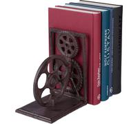 Lot de 6 serre-livres rétro, engrenages et bobine de film, en fonte, pour livres, DVD, décoration. Dimensions (H x L x P) : 16 x 13 x 10 cm, marron