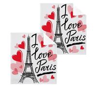 Lot de 6 serviettes de toilette en coton pour salle de bain, spa, hôtel, cuisine Motif Tour Eiffel et cœurs I Love Paris
