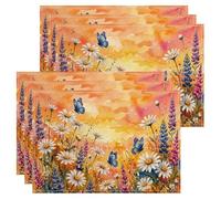 Lot de 6 sets de table à l'aquarelle florale, beau motif floral pour table de salle à manger, printemps été, antidérapant, lavable, intérieur et extérieur, cuisine, fête