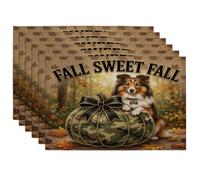 Lot de 6 sets de table à motif de chien de berger des Shetland sur le thème du soldat, 30,5 x 45,7 cm, citrouille d'automne et feuille d'érable pour la maison, la salle à manger, les fêtes de fin