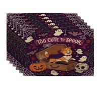 Lot de 6 sets de table amusants pour Halloween, motif chien berger shetland, 30,5 x 45,7 cm, motif effrayant, cercueil gothique, fantôme, pour salle à manger, décoration de maison et de cuisine