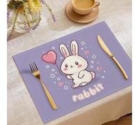 Lot de 6 Sets de Table Blanc Style Mignon Cartoon, 45x30cm - Sets de Table Lapin Ballon Imperméables et Lavables Antidérapant, pour Intérieur et Extérieur Salle à Manger Cuisine