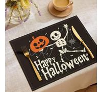 Lot De 6 Sets De Table - Crâne Citrouille,Halloween Sombre - 45 X 30 Cm - Sets De Table De Vacances - Lavables - Décoration pour Cuisine, Fête,Noir