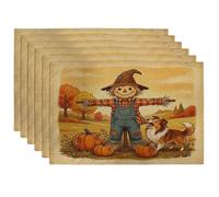 Lot de 6 sets de table d'automne motif chien berger shetland, 30,5 x 45,7 cm, épouvantails amusants pour dîner, vacances d'automne, décoration de la maison et de la cuisine