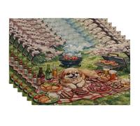 Lot de 6 sets de table de camping motif chien pékinois printanier, 30,5 x 45,7 cm, motif imprimé chiot et barbecue pour la maison, le pique-nique, les vacances, la cuisine