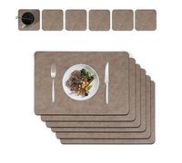 Lot de 6 sets de table, dessous-de-plat, lavables, en cuir, double, épais, 45 x 30 cm, pour la maison, la cuisine, le restaurant et l'hôtel, motif de cuir de vachette et marron léger