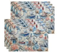 Lot de 6 sets de table en forme de mouette côtière, style plage nautique pour table à manger, été, océan, antidérapant, lavable, pour intérieur et extérieur, cuisine, fête
