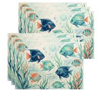 Lot de 6 sets de table en forme de poisson sous-marin, thème de l'océan, pour table à manger, décoration d'été, antidérapants, lavables, pour intérieur et extérieur, cuisine, fête