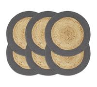 Lot de 6 sets de table en jute et coton naturel et anthracite, 38 cm, ronds, lavables, antidérapants, résistants à la chaleur, avec protection anti-taches, pour table à manger, cuisine, salle à manger