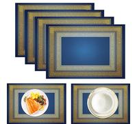 Lot de 6 Sets de Table Exotique Bordure à Croix gammée,Sets de Table en Coton et Lin résistants à la Chaleur et lavables, Set de Tables antidérapants Bleu