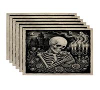 Lot de 6 sets de table gothiques d'Halloween motif rat souris, 30,5 x 45,7 cm, motif imprimé squelette effrayant gothique vintage pour la maison, le dîner, les fêtes de fin d'année, la cuisine