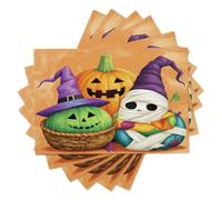 Lot de 6 Sets de Table Lanterne Citrouille Chapeau Magicien, 45x30cm | Lavables Antidérapants Lin Sets de Table Halloween Dessin Animé Décoration pour Maison, Cuisine, Salle à Manger, Fête, Orange
