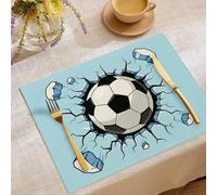 Lot de 6 Sets de Table Lavable Style Dessin Animé Sportif, Bleu Clair Sets de Table Football Percer Le Mur Résistant à Chaleur Antidérapant, pour Cuisine Table à Manger, Facile à Nettoyer 45x30cm