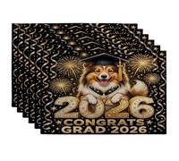 Lot de 6 sets de table lavables en forme de chien de berger des Shetland, 30,5 x 45,7 cm, motif feu d'artifice pour la maison, la salle à manger, la remise de diplôme, les vacances, la cuisine