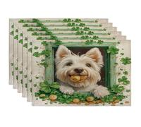 Lot de 6 sets de table Lucky Dog - Motif trèfle vert - Pour table de salle à manger, vacances de printemps - Antidérapants - Lavables - Pour l'intérieur et l'extérieur - Cuisine - Décoration de fête