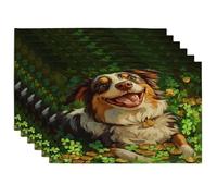 Lot de 6 sets de table motif chien berger australien 30,5 x 45,7 cm, motif trèfle chiot pour la maison, le dîner, les vacances d'animaux de compagnie, la cuisine