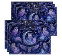 Lot de 6 sets de table motif chouette au clair de lune violet céleste pour table à manger, automne hiver, antidérapant, lavable, pour intérieur et extérieur, cuisine, fête