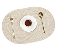 Lot de 6 sets de table ovales tissés, antidérapants des deux côtés, résistants à la chaleur (50 x 35 cm, blanc cassé)