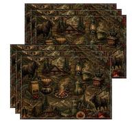 Lot de 6 sets de table rustiques en élan style cabane vintage pour table à manger, automne-hiver, antidérapants, lavables, pour intérieur et extérieur, cuisine, fête