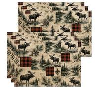 Lot de 6 sets de table rustiques en forme d'élan vintage pour table à manger, automne, hiver, antidérapants, lavables, pour intérieur et extérieur, cuisine, fête