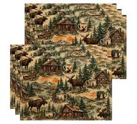 Lot de 6 sets de table rustiques en forme d'élan vintage pour table à manger, automne/hiver, antidérapants, lavables, pour intérieur et extérieur, cuisine, fête
