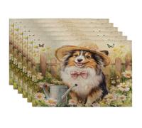Lot de 6 sets de table saisonniers motif chien berger des Shetland printaniers, 30,5 x 45,7 cm, arrosoir amusant pour la maison, les vacances, la cuisine