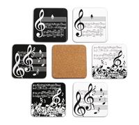 Lot de 6 sous-Verres Giordano di Ponzano® pour Verres, Tasses, Fleurs ou Bougies sur Votre Table, avec Base en Liège. Carré de 10 cm. Edition (Music)