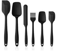 Lot de 6 spatules en silicone résistant à la chaleur avec des ustensiles de cuisine en acier inoxydable anti-adhésif pour cuisson, cuisson et mélange(noir)
