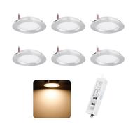 Lot de 6 Spot LED Encastrable Extra Plat 3W 12V, Plafonnier Lampe Salle de Bain Avec Un Transformateur 230 V, Trou 55mm-58mm Deckenleuchte Badezimmer Salon Cuisine Rond(Argenté Blanc Chaud)